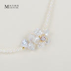 Favourite Natural Freshwater Rice Shaped Pearl Full Bead Necklace with Petals Baroque Pearl Fashion Necklace for Women