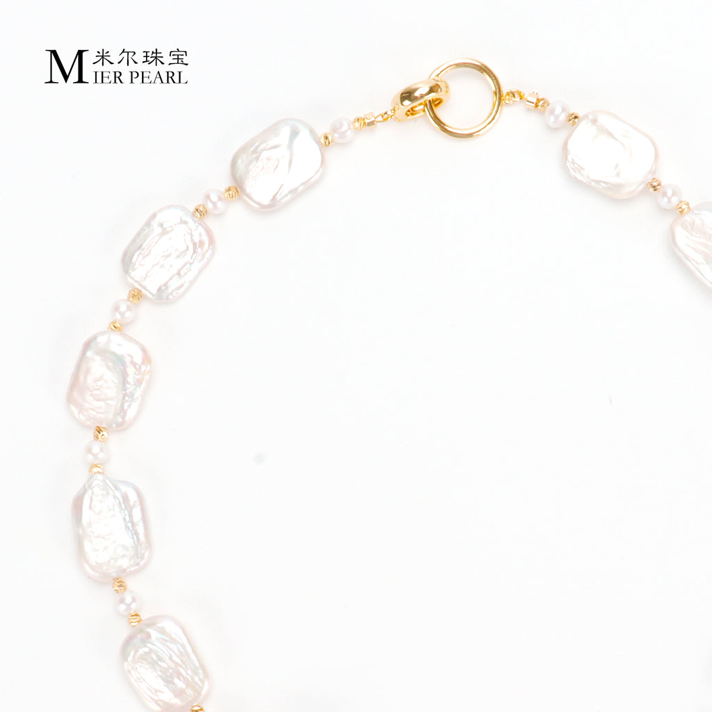 Good Quality Natural freshwater white square Baroque pearl necklace, fashionable and high-end necklace suitable for women