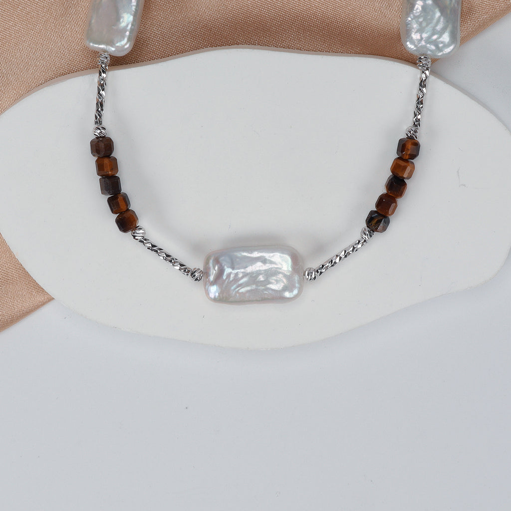 New Design Natural Freshwater White square Baroque Pearl Necklace, Fashionable natural gemstone necklace for women