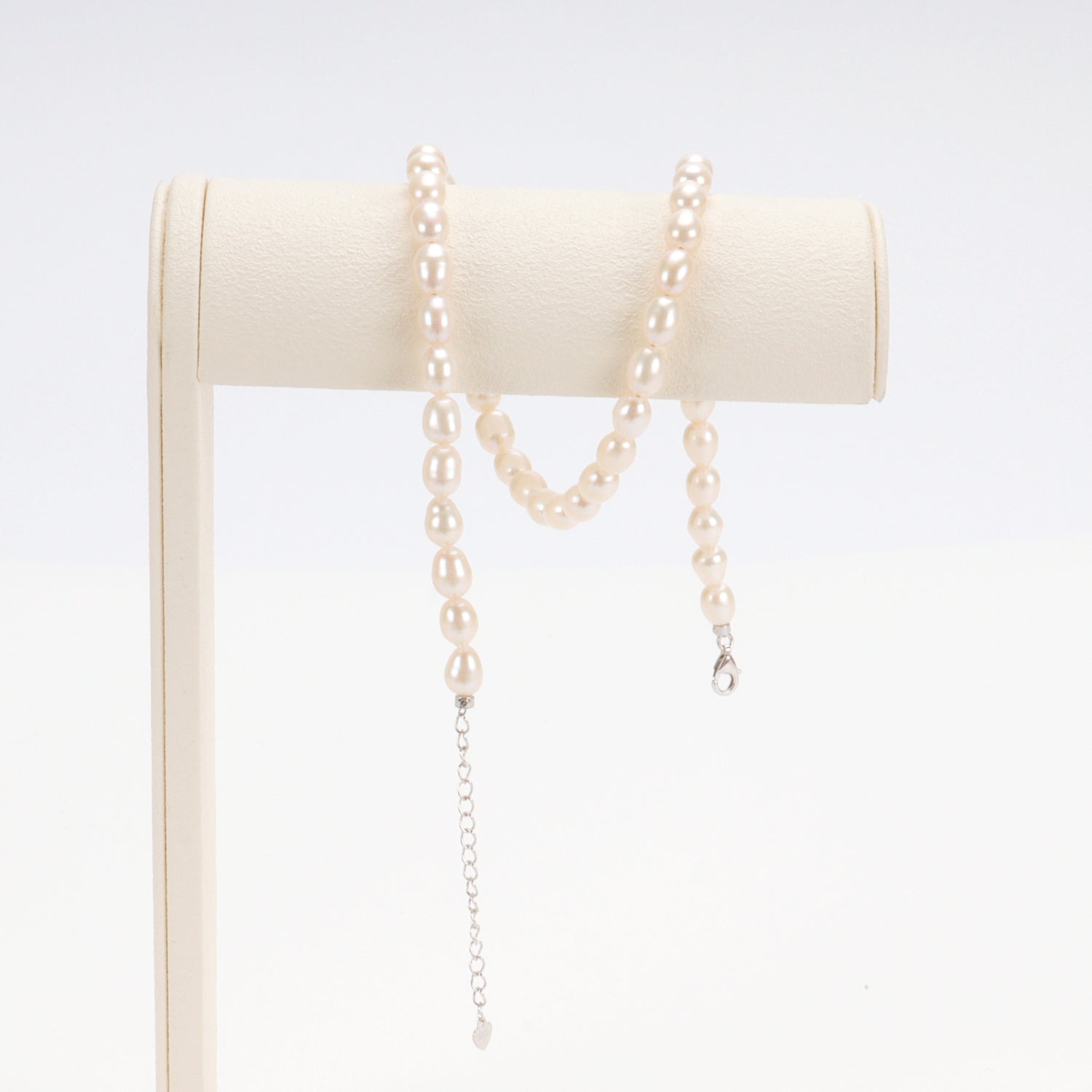 Real Natural freshwater white oval pearl full bead necklace, S925 extended chain versatile and fashionable for women