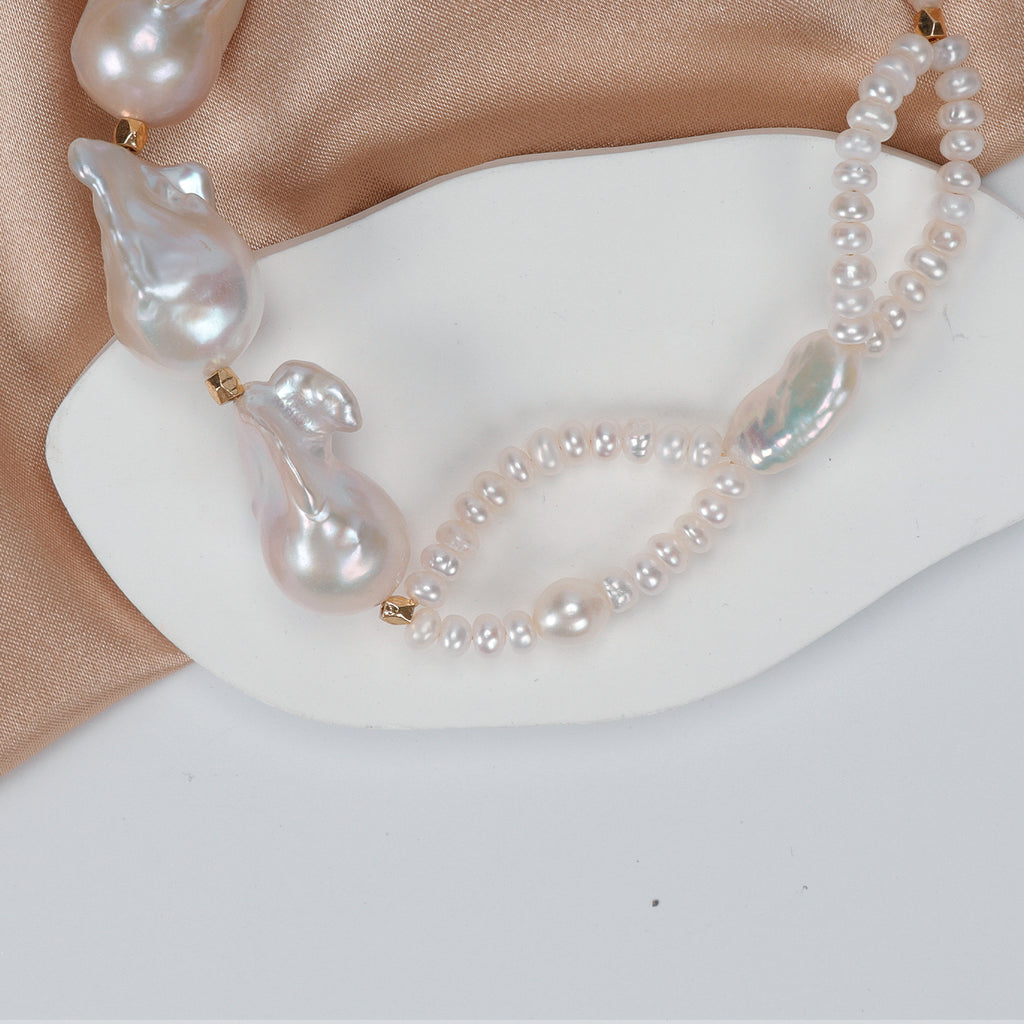 Fashion Natural Freshwater White Baroque Pearl Necklace, High-quality handmade double-layer necklace for women