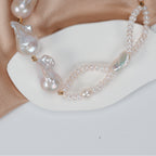 Fashion Natural Freshwater White Baroque Pearl Necklace, High-quality handmade double-layer necklace for women