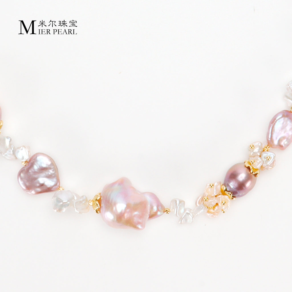 Recommend Natural freshwater white, pink, purple, various irregular Baroque pearl full bead necklaces suitable for women