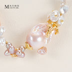 New Design Natural Freshwater Pink Purple Large Baroque Pearl Handmade Vintage Necklace