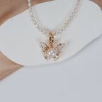 New Design Natural Freshwater White rice-shaped Pearl Necklace, Butterfly Earrings, Ring, and Pendant Set for Women girls