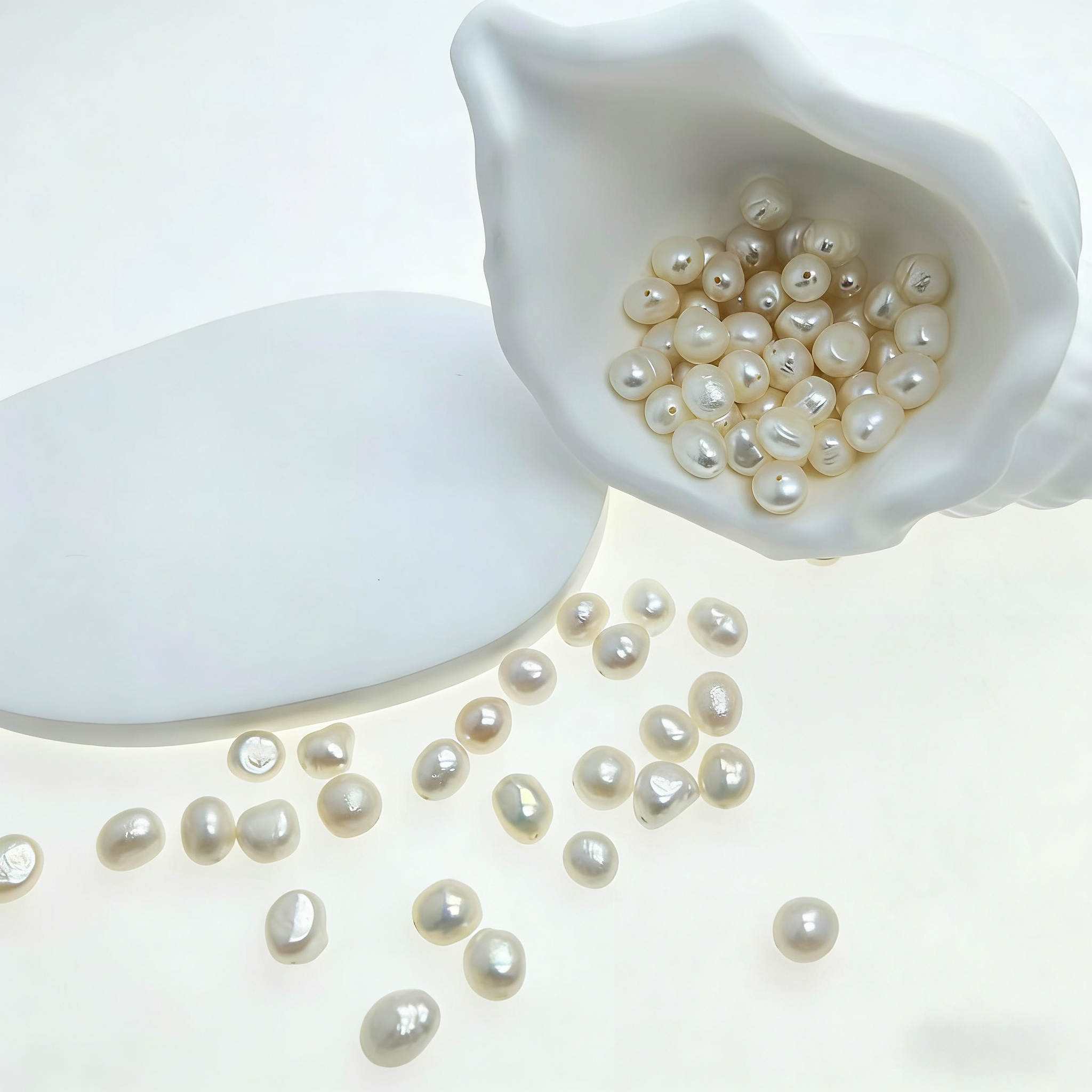 DIY Material Natural freshwater white Baroque pearl loose beads, 7-8mm  AAA grade pearls with two sides shining vertically