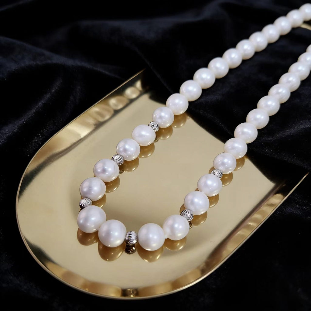 Hot selling Natural Freshwater white oval pearl S925 silver full pearl necklace, Fashionable classic pearl necklace for women