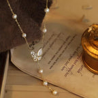 Hot selling Natural Freshwater white pearl starry butterfly necklace, Fashionable and exquisite pearl necklace for women