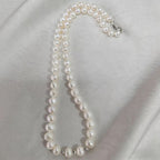 Hot selling Natural Freshwater white oval pearl S925 silver full pearl necklace, Fashionable classic pearl necklace for women