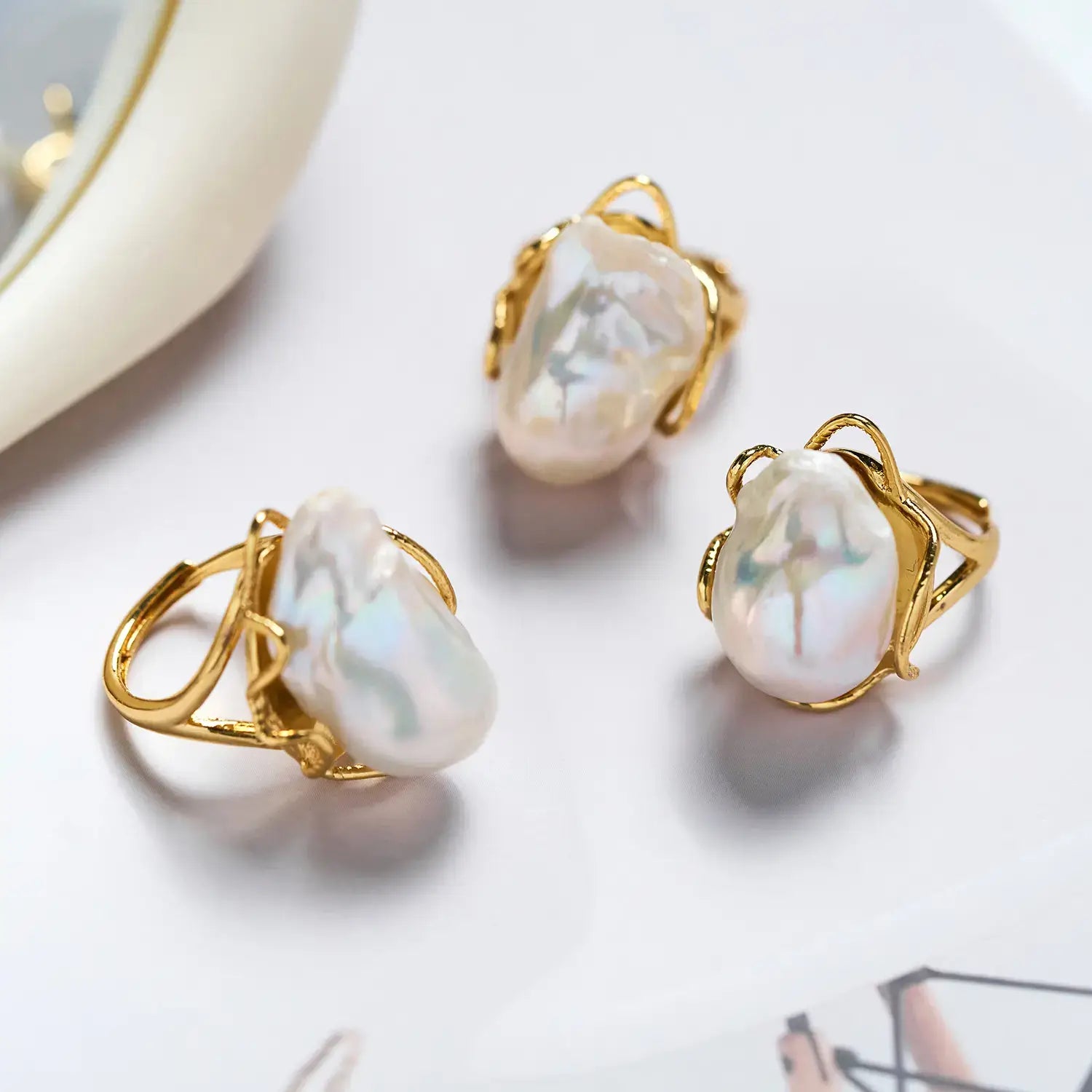 High Quality Baroque Freshwater Pearl Ring Luxury Female Index Finger Opening Design High Personality Style