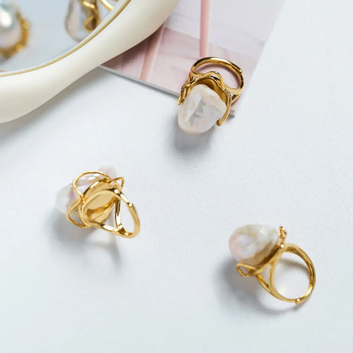High Quality Baroque Freshwater Pearl Ring Luxury Female Index Finger Opening Design High Personality Style