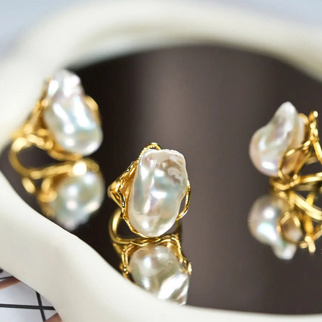 High Quality Baroque Freshwater Pearl Ring Luxury Female Index Finger Opening Design High Personality Style