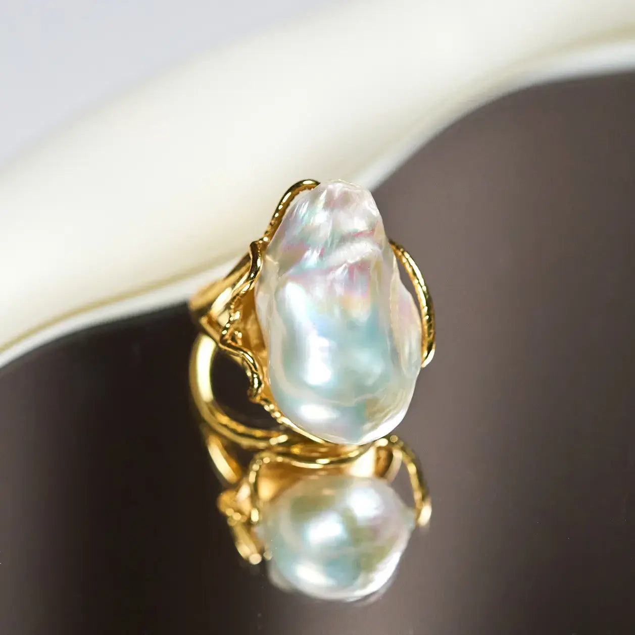 High Quality Baroque Freshwater Pearl Ring Luxury Female Index Finger Opening Design High Personality Style