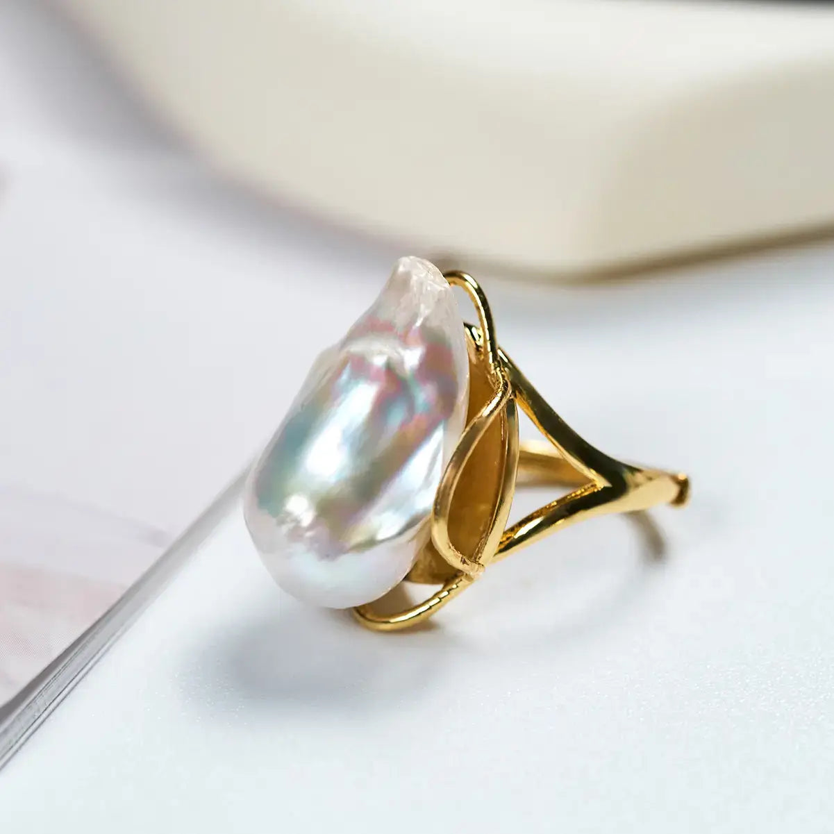 High Quality Baroque Freshwater Pearl Ring Luxury Female Index Finger Opening Design High Personality Style