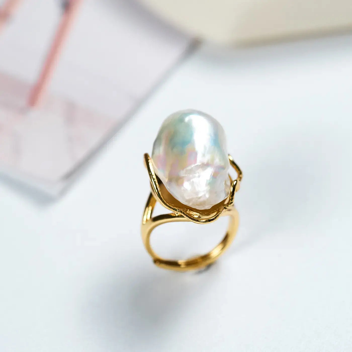 High Quality Baroque Freshwater Pearl Ring Luxury Female Index Finger Opening Design High Personality Style