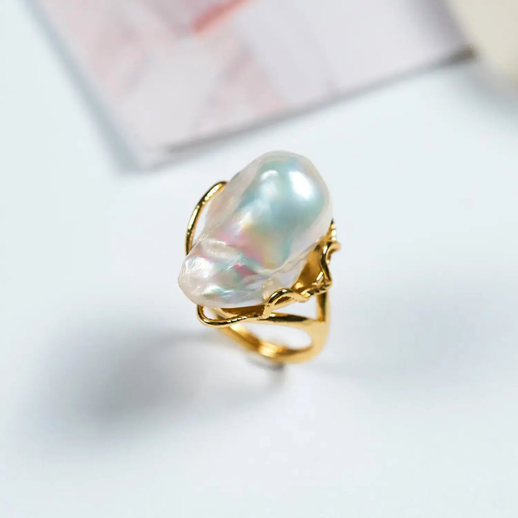 High Quality Baroque Freshwater Pearl Ring Luxury Female Index Finger Opening Design High Personality Style