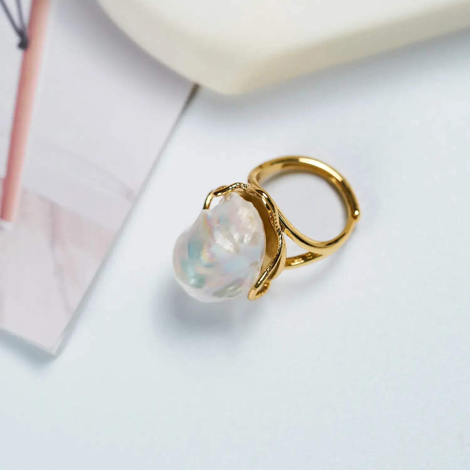 High Quality Baroque Freshwater Pearl Ring Luxury Female Index Finger Opening Design High Personality Style
