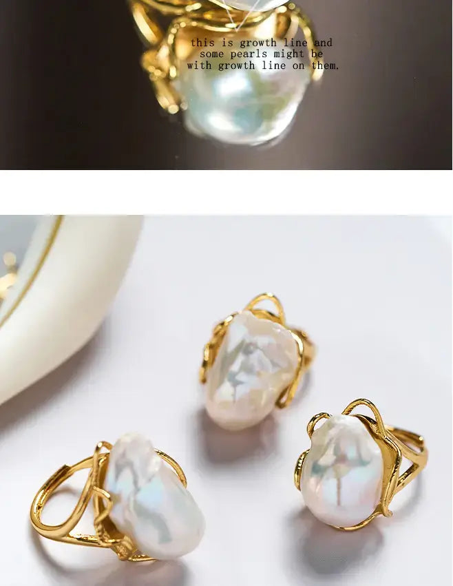 High Quality Baroque Freshwater Pearl Ring Luxury Female Index Finger Opening Design High Personality Style