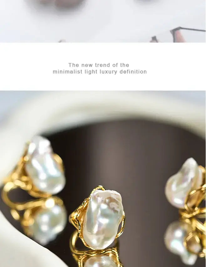 High Quality Baroque Freshwater Pearl Ring Luxury Female Index Finger Opening Design High Personality Style