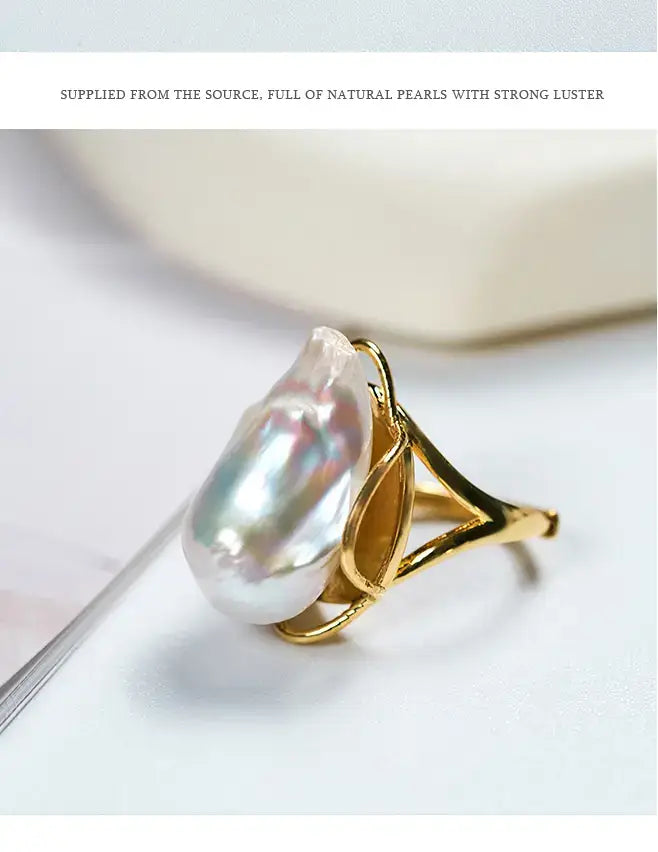 High Quality Baroque Freshwater Pearl Ring Luxury Female Index Finger Opening Design High Personality Style
