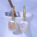 Hot selling Natural Freshwater white Baroque square ear buckle in gold and silver for women to wear