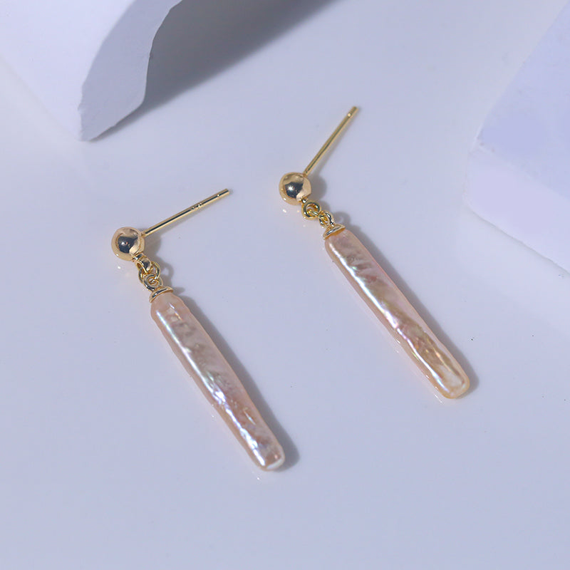 Best Price Natural Freshwater Pink Purple Toothpick Baroque Pearl Dynamic Earrings for Women