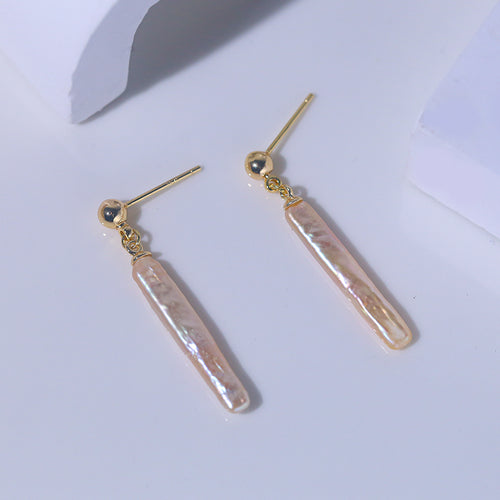Best Price Natural Freshwater Pink Purple Toothpick Baroque Pearl Dynamic Earrings for Women
