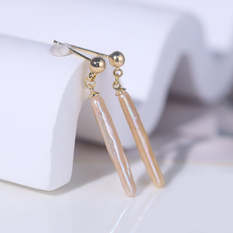 Best Price Natural Freshwater Pink Purple Toothpick Baroque Pearl Dynamic Earrings for Women