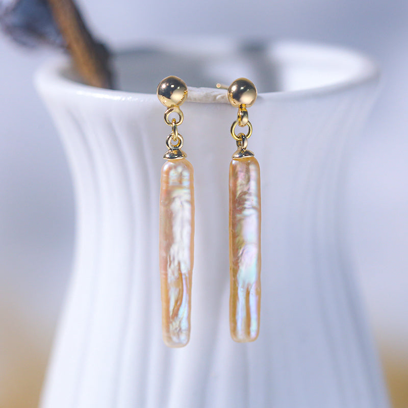 Best Price Natural Freshwater Pink Purple Toothpick Baroque Pearl Dynamic Earrings for Women