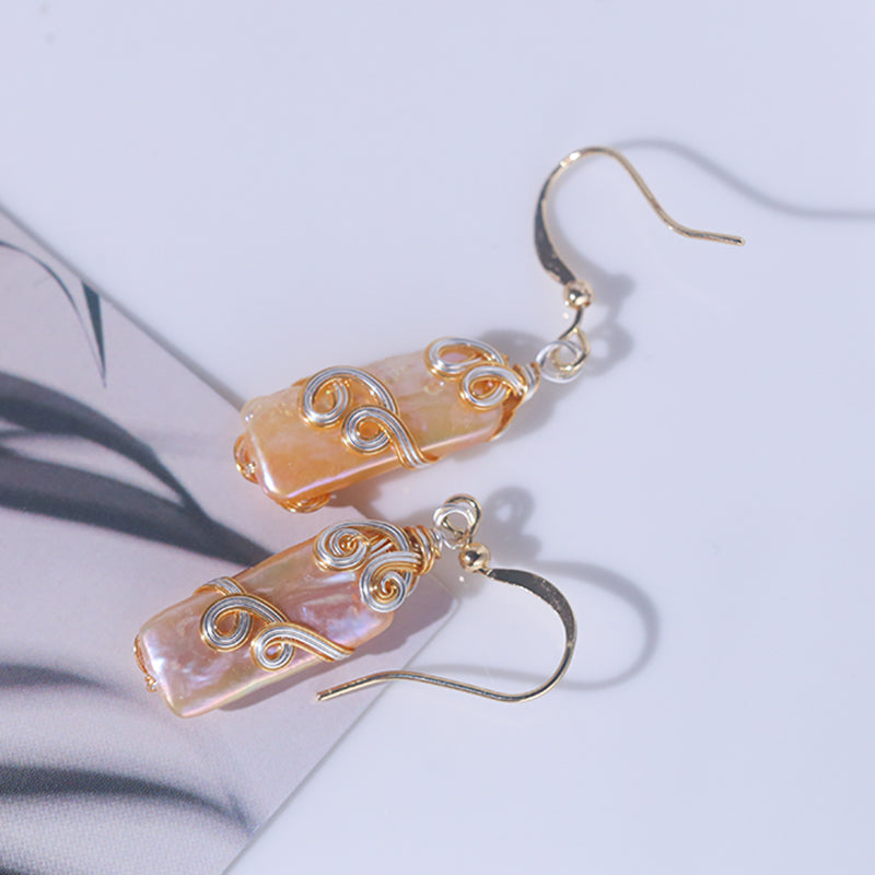 Fashion 14K alloy natural purple wire winding  baroque pearl earring