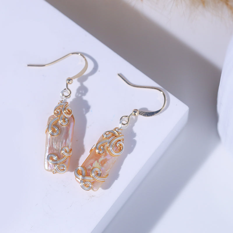 Fashion 14K alloy natural purple wire winding  baroque pearl earring