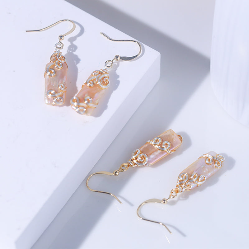 Fashion 14K alloy natural purple wire winding  baroque pearl earring