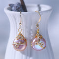 Natural freshwater purple button-shaped baroque pearl earrings, 14K gold-plated hand-wound fashionable and high-end earrings