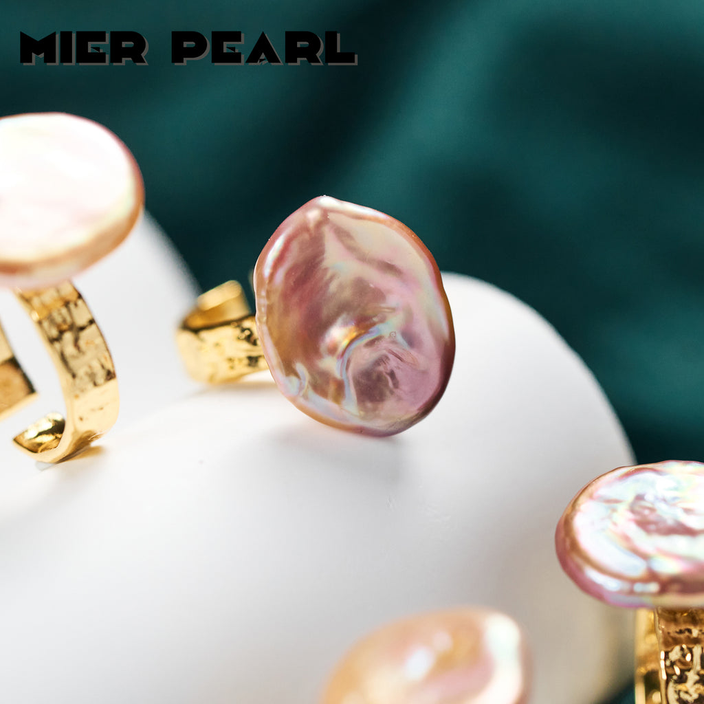 Cheap natural freshwater purple button Baroque pearl ring, fashionable and versatile open-end ring suitable for girls