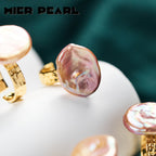 Cheap natural freshwater purple button Baroque pearl ring, fashionable and versatile open-end ring suitable for girls