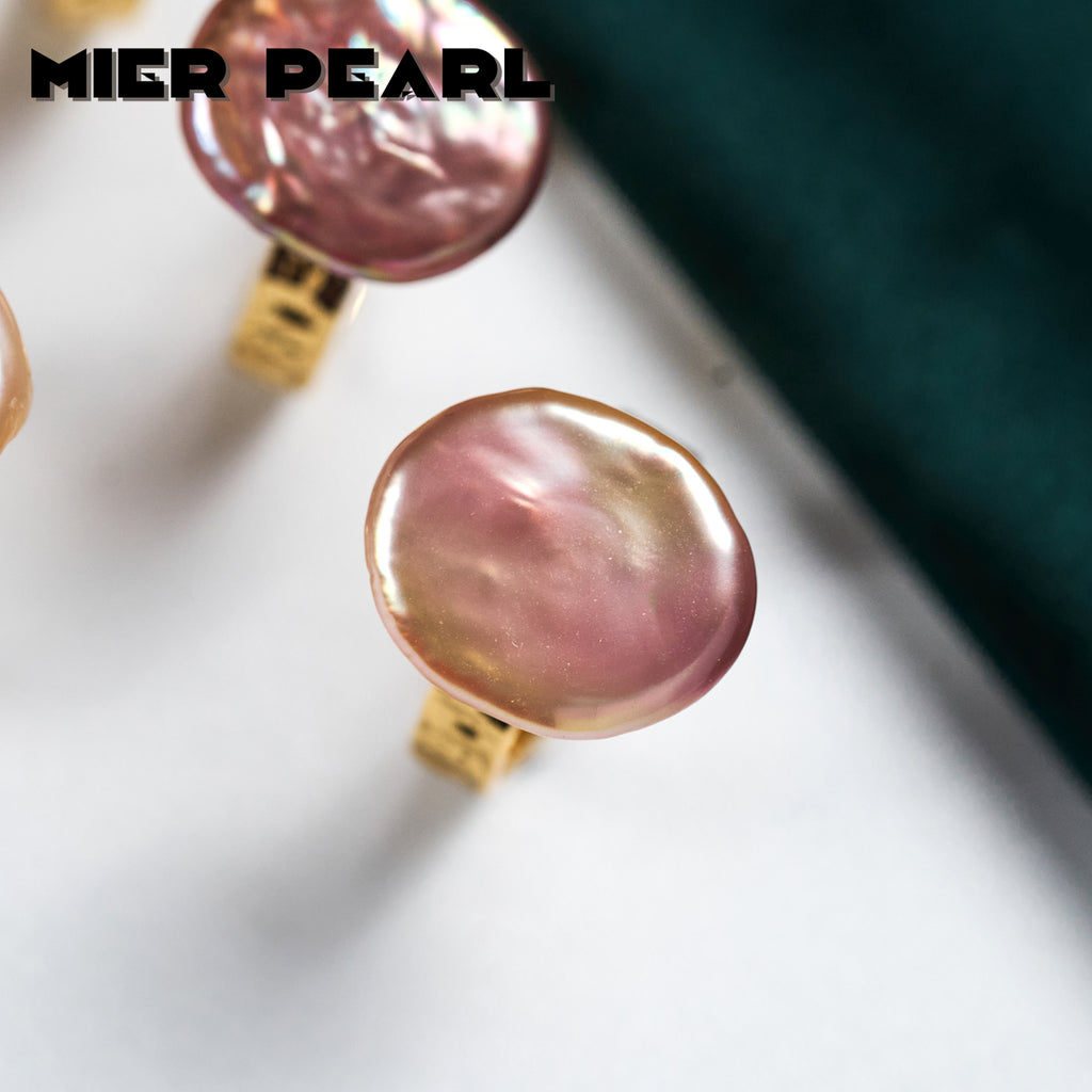 Cheap natural freshwater purple button Baroque pearl ring, fashionable and versatile open-end ring suitable for girls