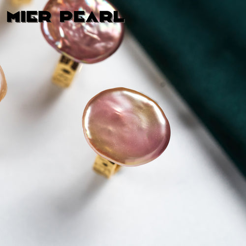 Cheap natural freshwater purple button Baroque pearl ring, fashionable and versatile open-end ring suitable for girls