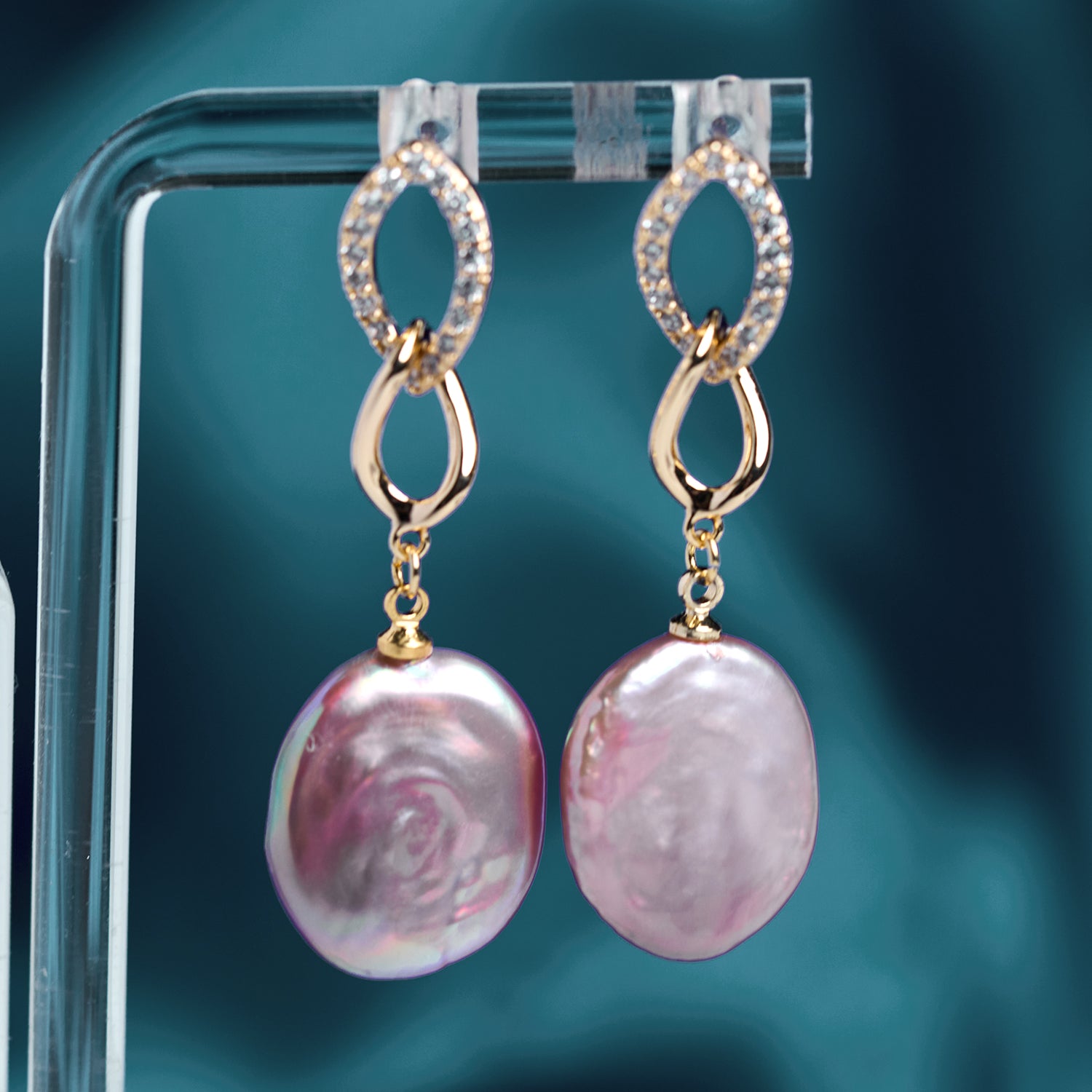Personalized Temperament  Geometric Set Zirconium Chain Natural Freshwater Purple Pearl  Earrings