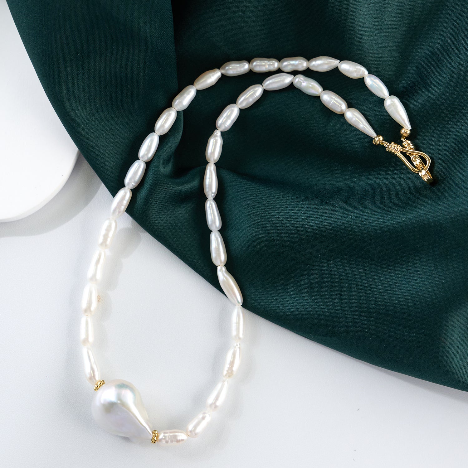 Real Natural Freshwater Pearl Necklace 14-15mm High Quality Large Size Baroque Loose Beads with 4-5mm Rice Pearl Chain for Gift