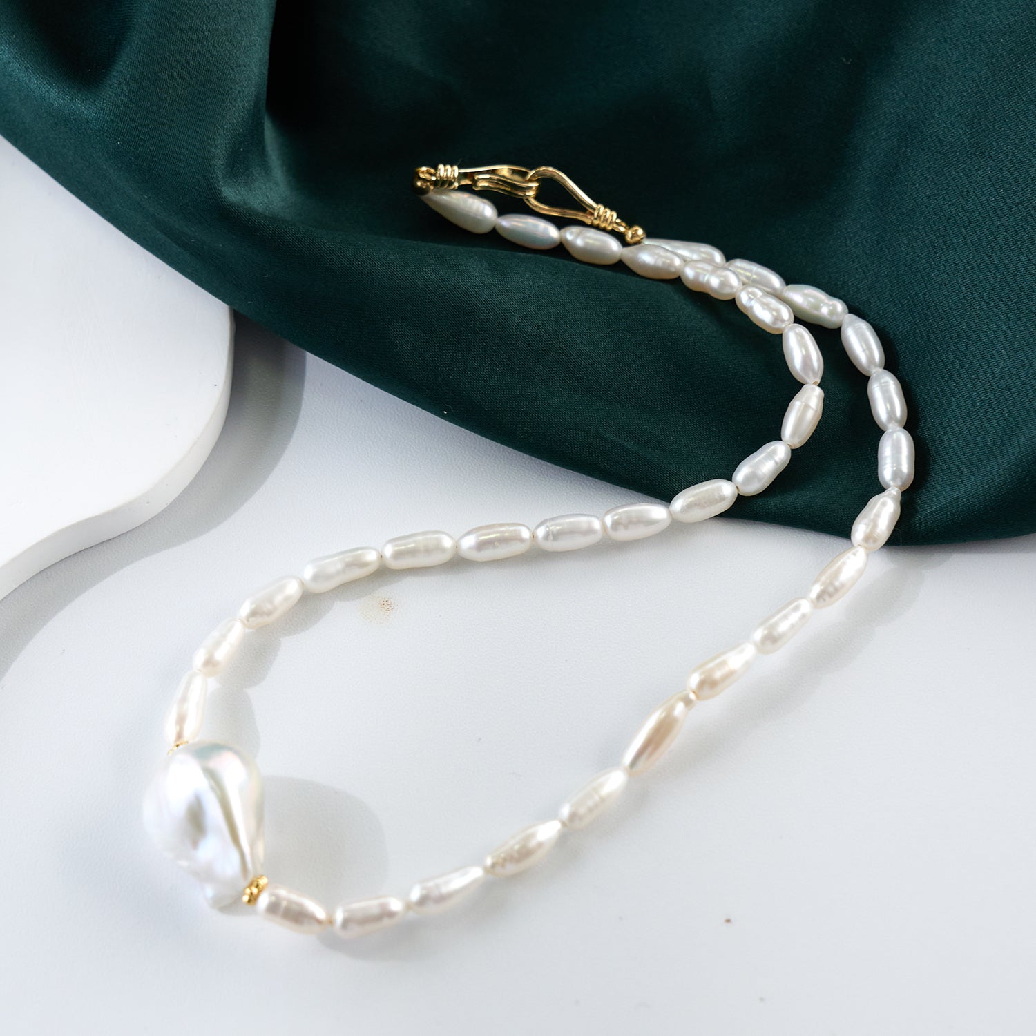 Real Natural Freshwater Pearl Necklace 14-15mm High Quality Large Size Baroque Loose Beads with 4-5mm Rice Pearl Chain for Gift
