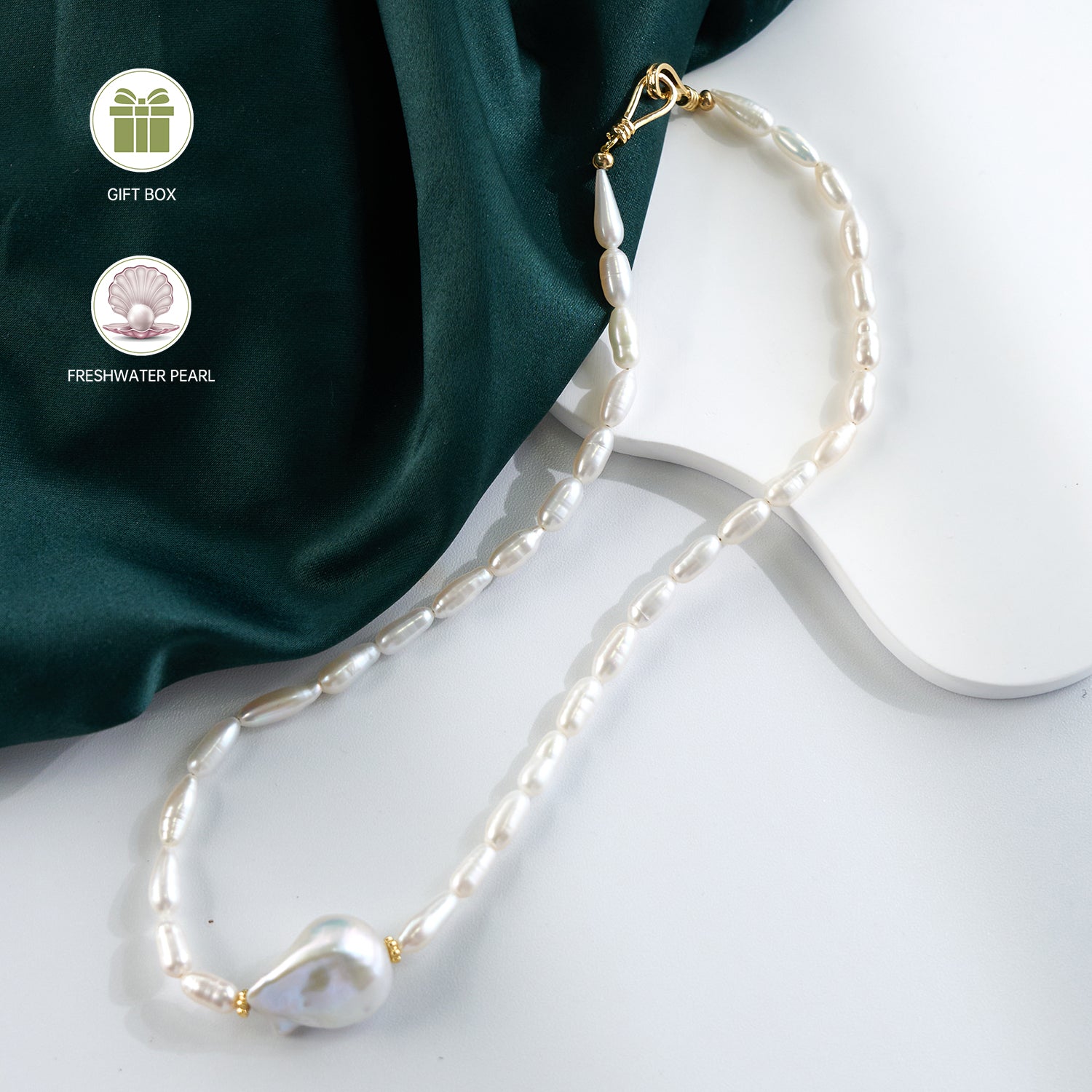 Real Natural Freshwater Pearl Necklace 14-15mm High Quality Large Size Baroque Loose Beads with 4-5mm Rice Pearl Chain for Gift