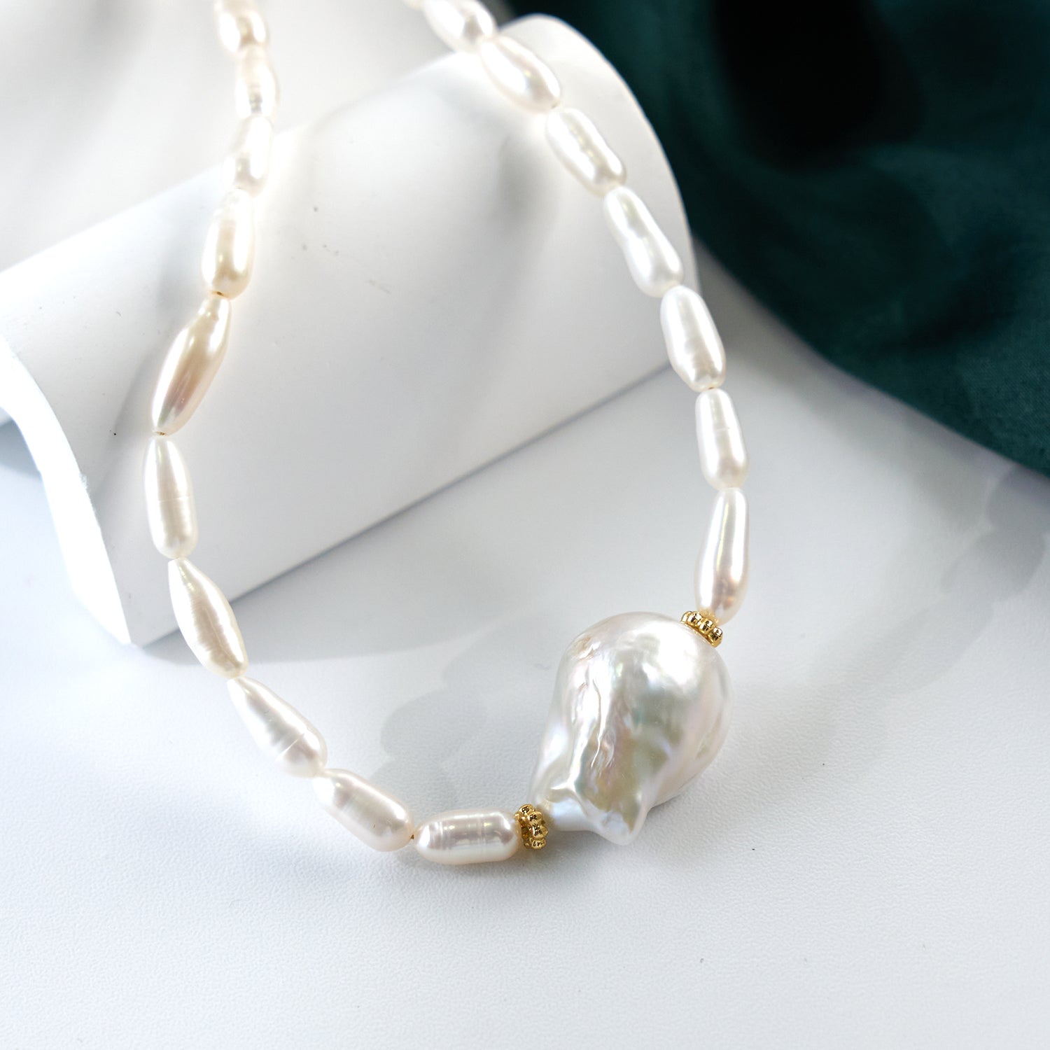 Real Natural Freshwater Pearl Necklace 14-15mm High Quality Large Size Baroque Loose Beads with 4-5mm Rice Pearl Chain for Gift