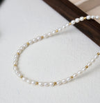 Fashion Jewelry For Women White  Freshwater Cultured Pearl With Steel Bead Stackable Rice Type Necklace