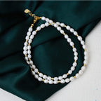 Fashion Jewelry For Women White  Freshwater Cultured Pearl With Steel Bead Stackable Rice Type Necklace