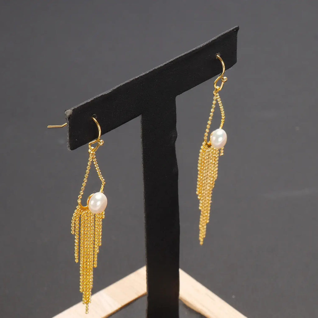 Panic Buying Natural freshwater white pearl earrings, fashionable long tassel earrings suitable for women girls
