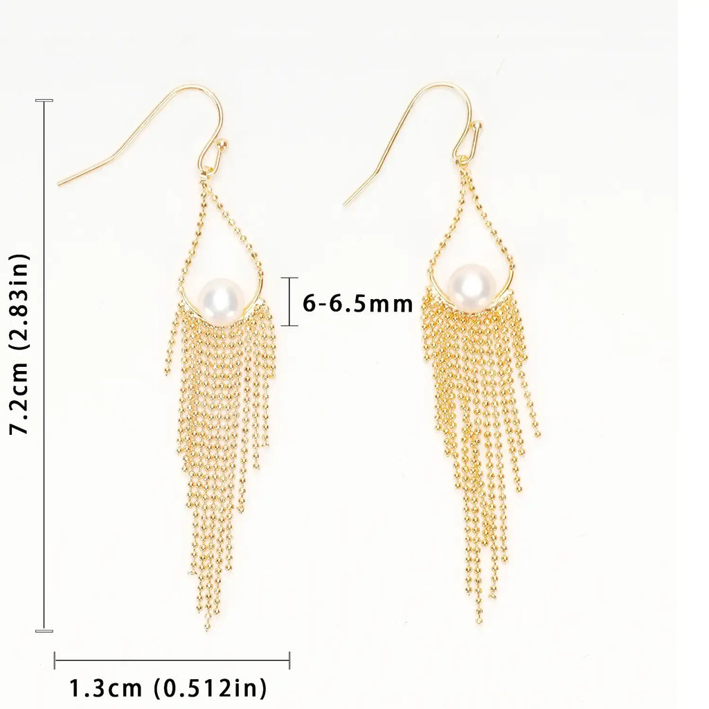 Panic Buying Natural freshwater white pearl earrings, fashionable long tassel earrings suitable for women girls
