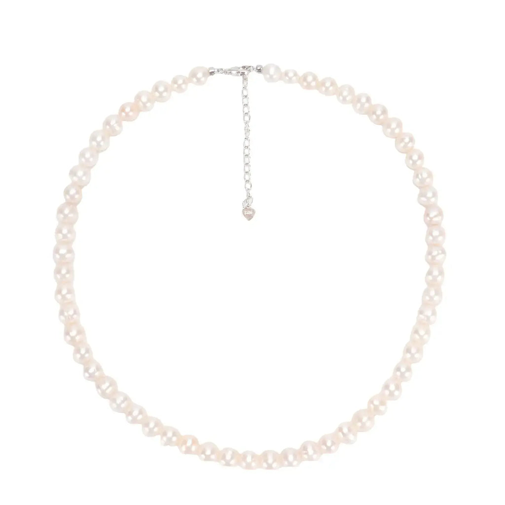 Top Fashion Natural freshwater white nearly circular Baroque pearl full bead necklace S925 pure silver chain, suitable for women