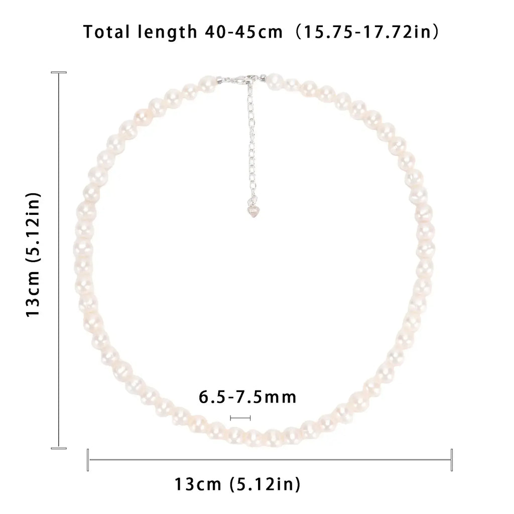 Top Fashion Natural freshwater white nearly circular Baroque pearl full bead necklace S925 pure silver chain, suitable for women