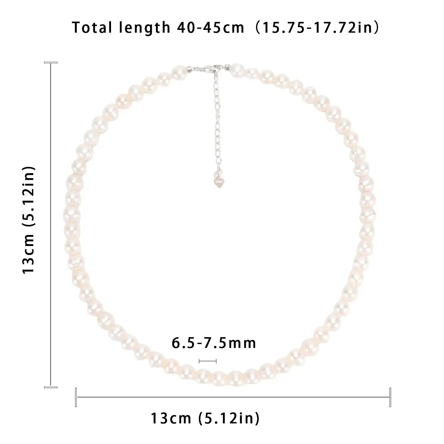 Top Fashion Natural freshwater white nearly circular Baroque pearl full bead necklace S925 pure silver chain, suitable for women