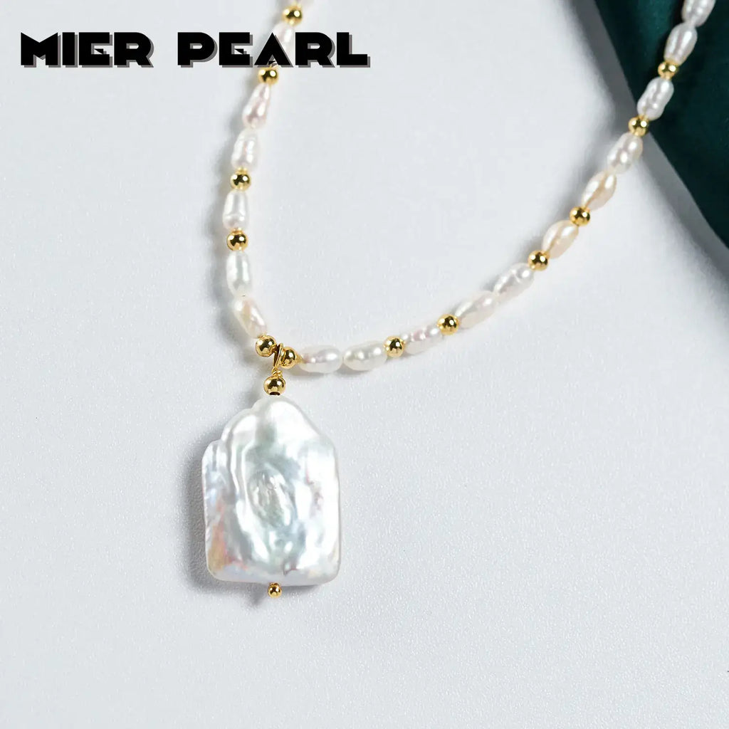 Recommend Vintage large square natural freshwater pearl necklace baroque pearl pendant for women & girl gift